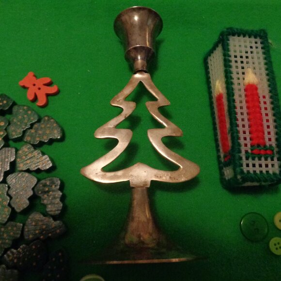 CHRISTMAS TREE CANDLEHOLDER Craft Trees Colors Buttons Ornament Old Fork Lot - Picture 3 of 5